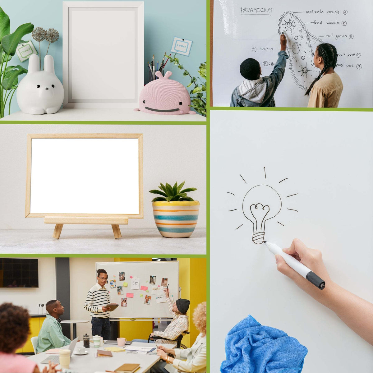 Whiteboard Folie aus weißer, glänzender PVC-Oberfläche mit schwarzem Stift zum Beschriften und Abwischen