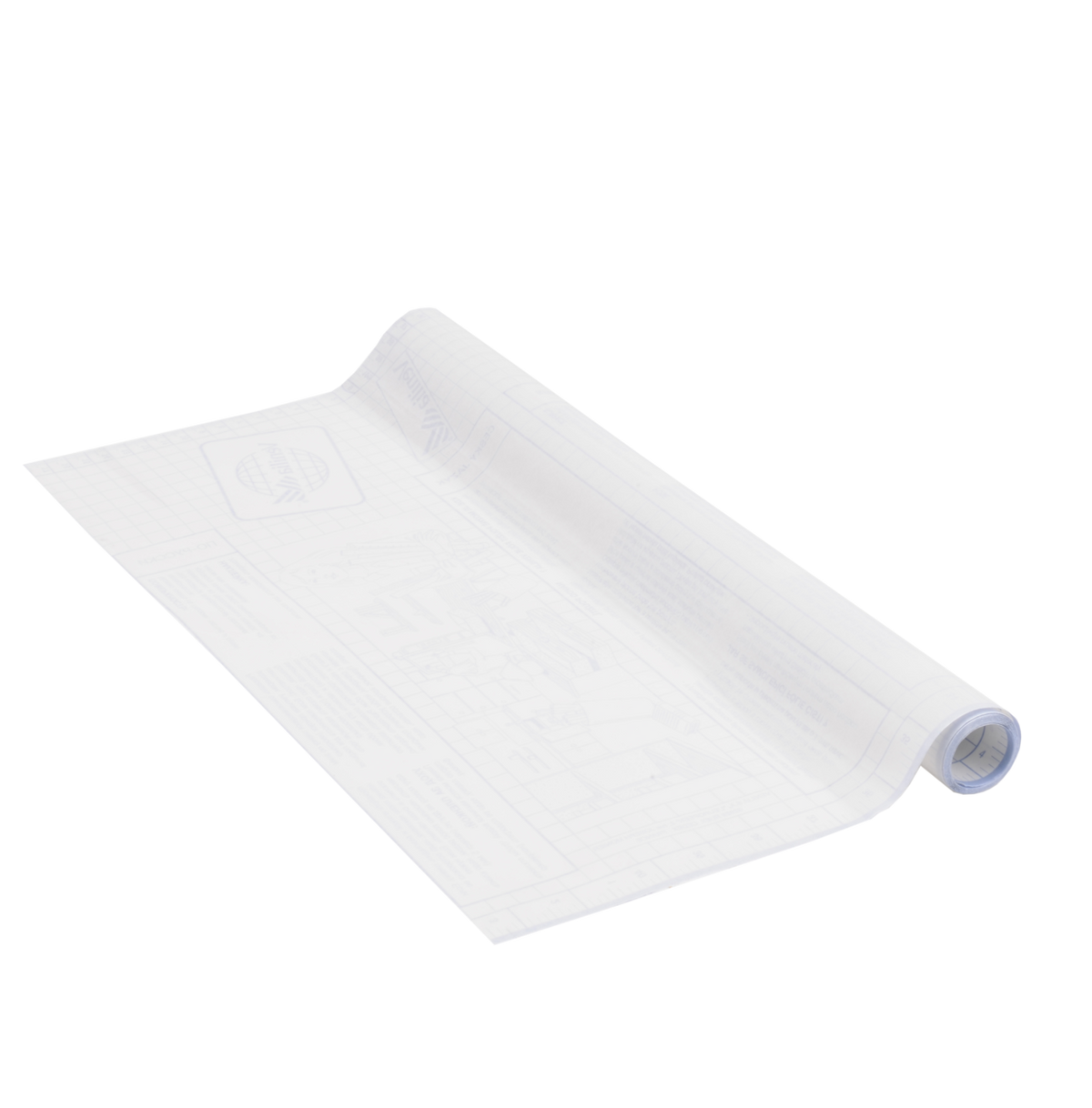 Buchfolie aus transparenter Kunststofffolie mit glänzender Oberfläche, aufgerollt und teilweise ausgerollt