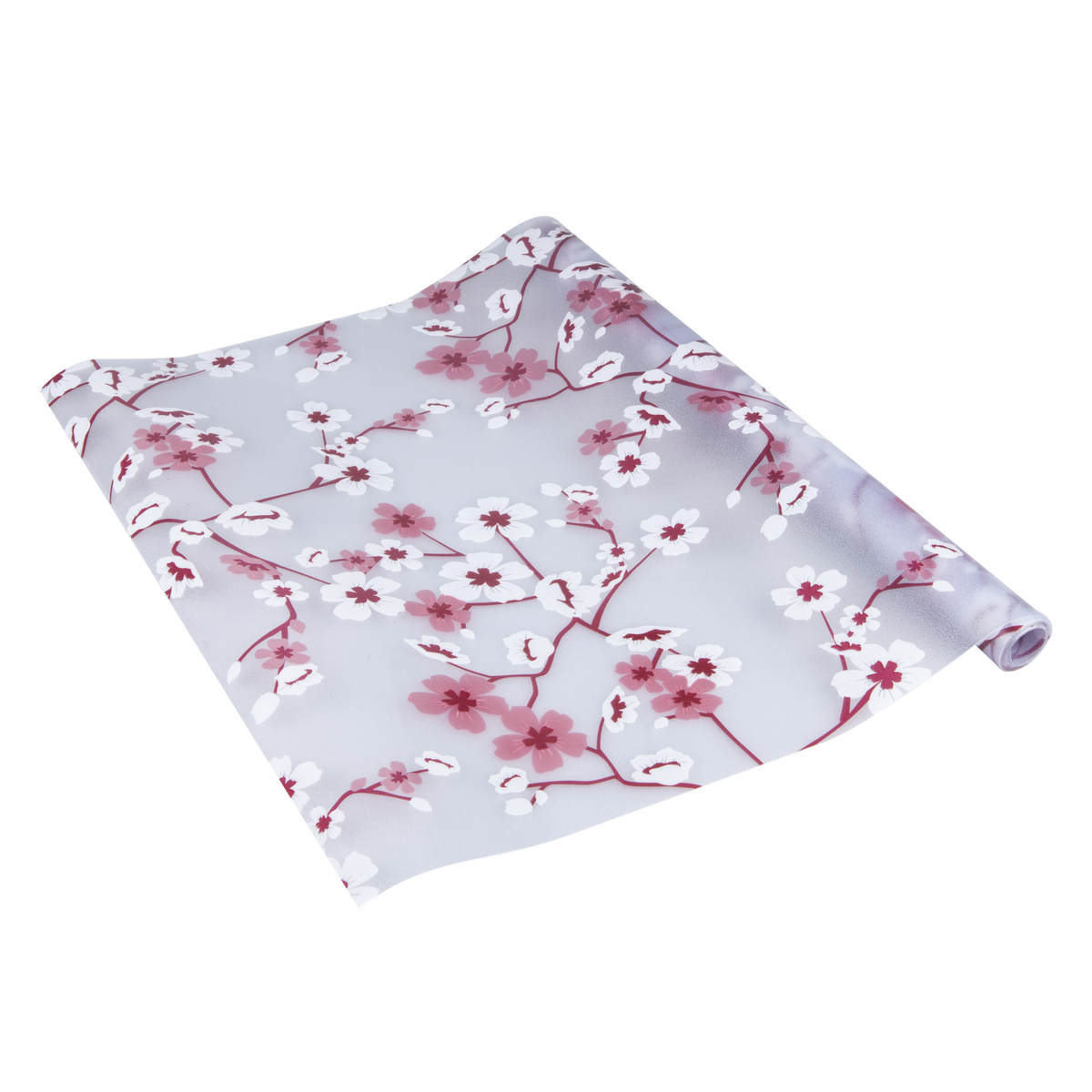 Vitrostatic Sichtschutzfolie in lichtdurchlässigem Weiß mit rosa Kirschblütenmuster, statisch haftend und wiederverwendbar