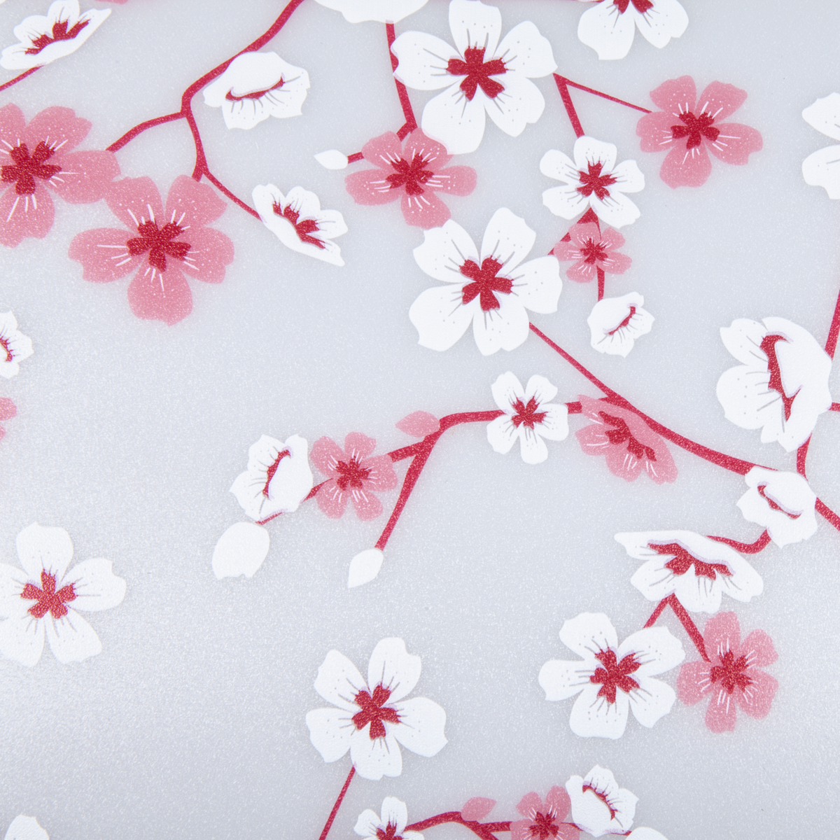 Vitrostatic Sichtschutzfolie mit rosa-weißen Kirschblüten und roten Zweigen, blickdicht und lichtdurchlässig