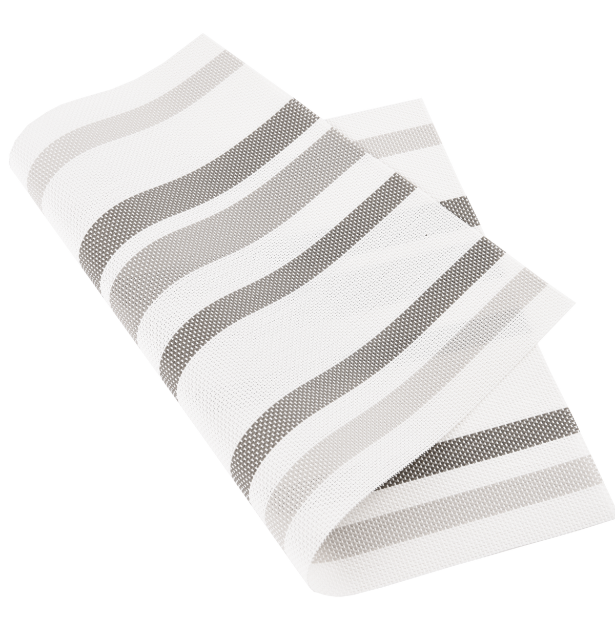 Gewebtes Tischset aus Polypropylen in Weiß mit grauem Wellenstreifen-Muster und rechteckiger Form