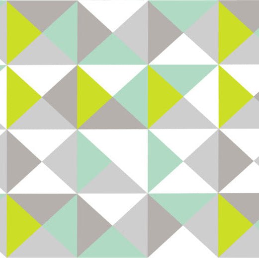 Tischset Geometrie mit grafischem Dreiecksmuster in Grau, Weiß, Mintgrün und Limettengrün