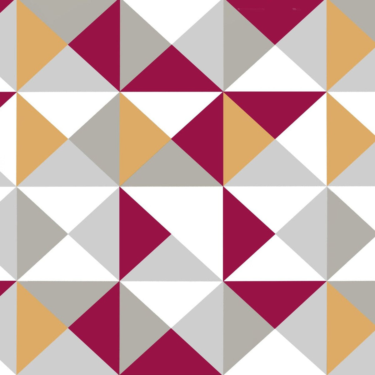 Tischset Geometrie aus Textil mit grafischem Dreiecksmuster in Senfgelb, Grau, Weiß und Bordeauxrot