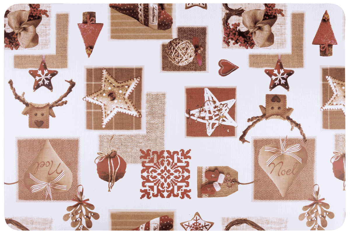 Tischset Weihnachten aus Kunststoff mit rechteckigem Design und festlichem Muster in Weiß, Braun und Rot