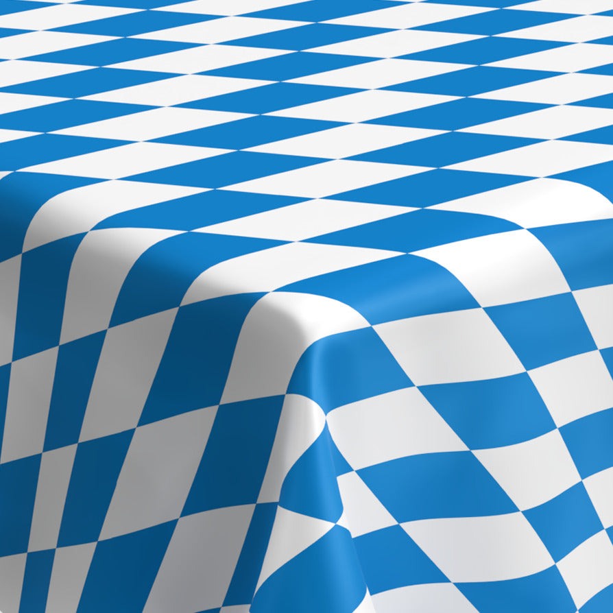 Tischdecke Party aus pflegeleichtem PE/EVA-Schaum in Blau-Weiß mit bayrischem Rautenmuster, wasserdicht und abwischbar
