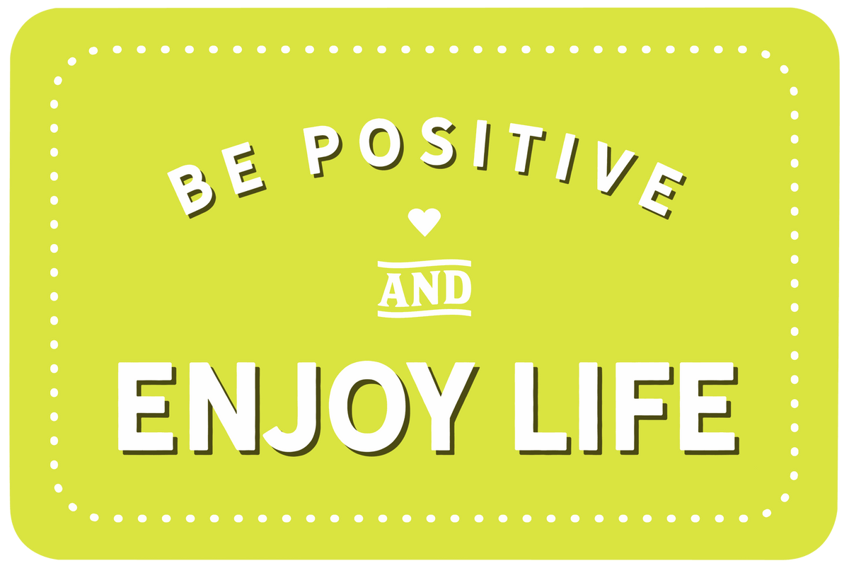 Tischset Message aus Kunststoff in leuchtendem Gelb mit weißem Punktmuster und Schriftzug „Enjoy Life“