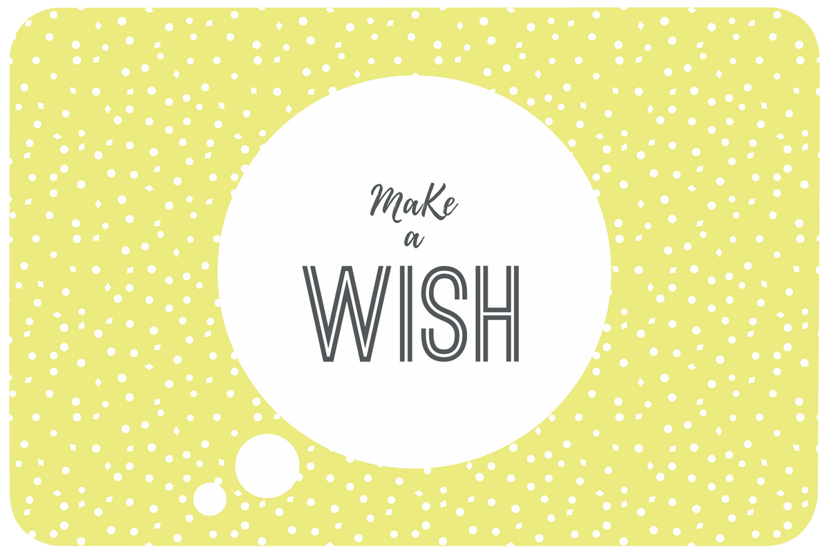 Tischset Message aus Kunststoff in Hellgelb mit weißen Punkten und Schriftzug „Make a WISH“