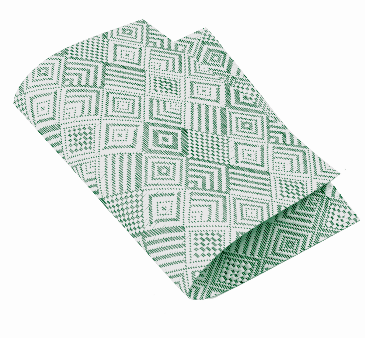 Gewebtes Tischset aus Polypropylen in Weiß und Grün mit geometrischem Muster und abwischbarer Oberfläche