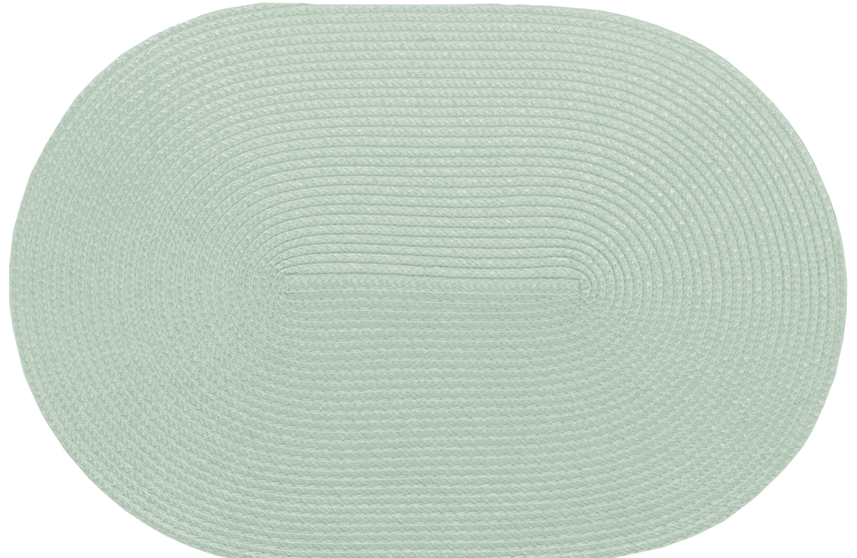 Gewebtes Tischset oval aus Kunststoff in hellem Mintgrün mit strukturierter Weboptik und abgerundeter Form