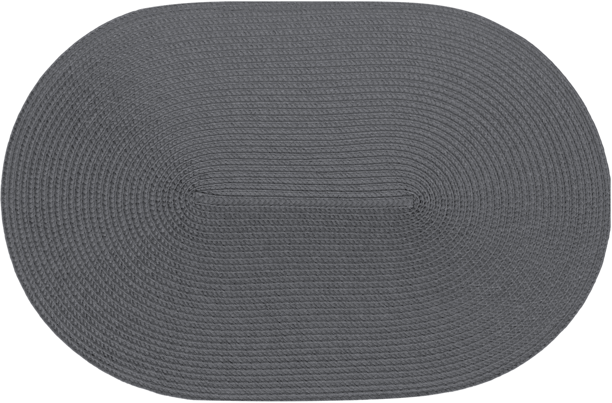 Gewebtes Tischset oval in Dunkelgrau aus Kunststoff mit fein gerippter Struktur und abwischbarer Oberfläche