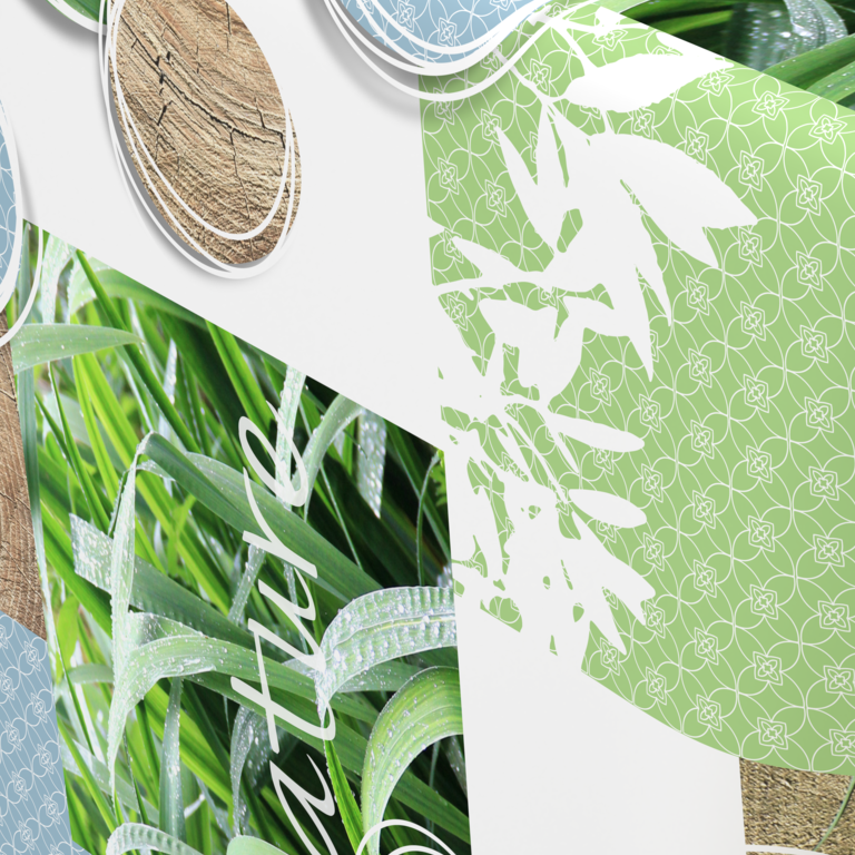 Geprägte Wachstischdecke mit grünem Pflanzenmotiv, weißem Blumenmuster und textiler Oberfläche in dekorativer Optik