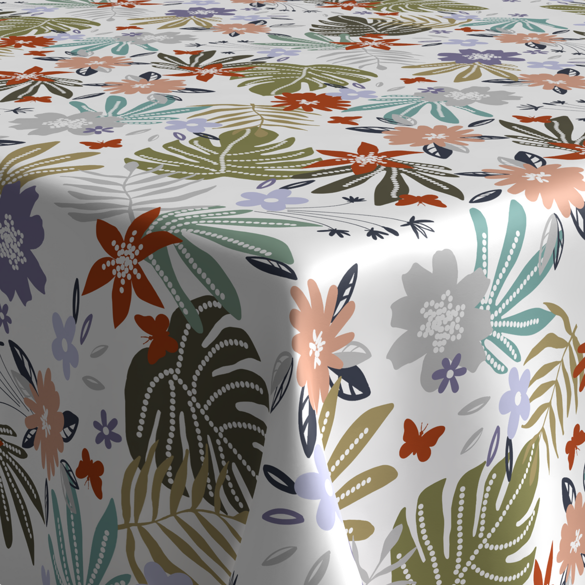 Wachstischdecke Blumen aus glattem Wachstuch mit buntem Blumen- und Blättermuster, abwischbar