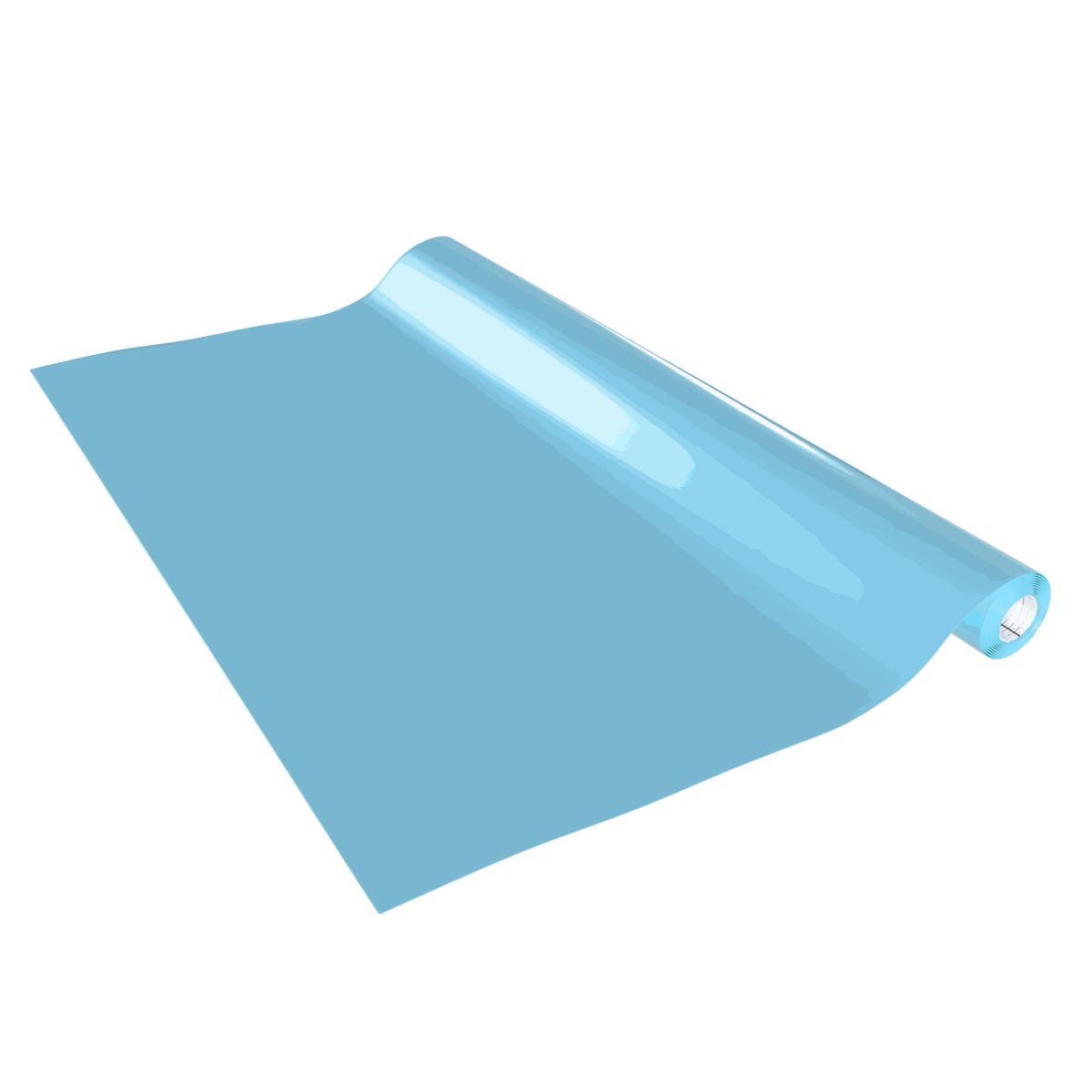 Klebefolie Standard aus blauem PVC mit matter Oberfläche, als teilweise aufgerollte, selbstklebende Folie