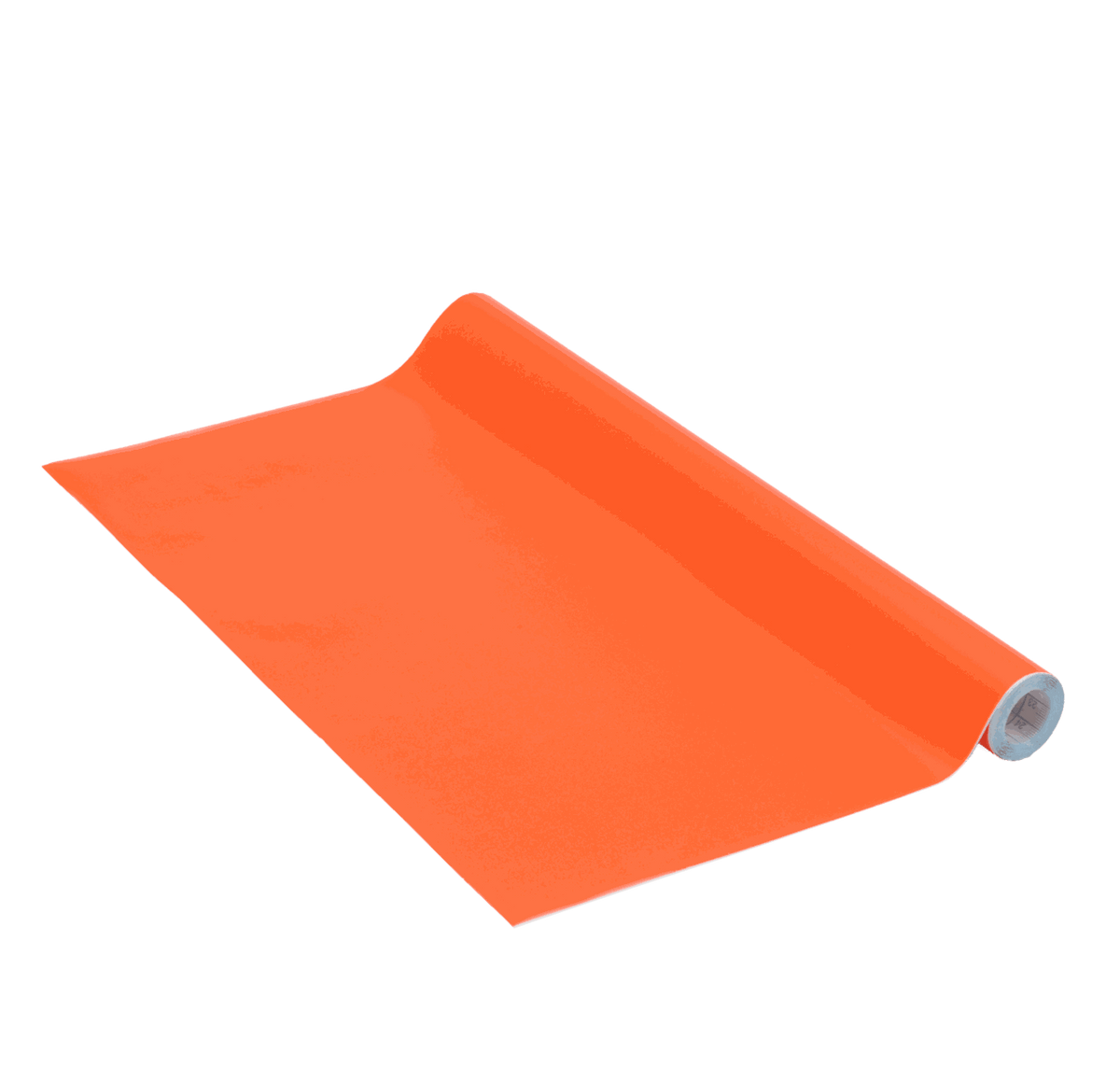 Leuchtfolie Vénilia in leuchtendem Orange, selbstklebend und teilweise aufgerollt, als flexible Dekorfolie gestaltbar