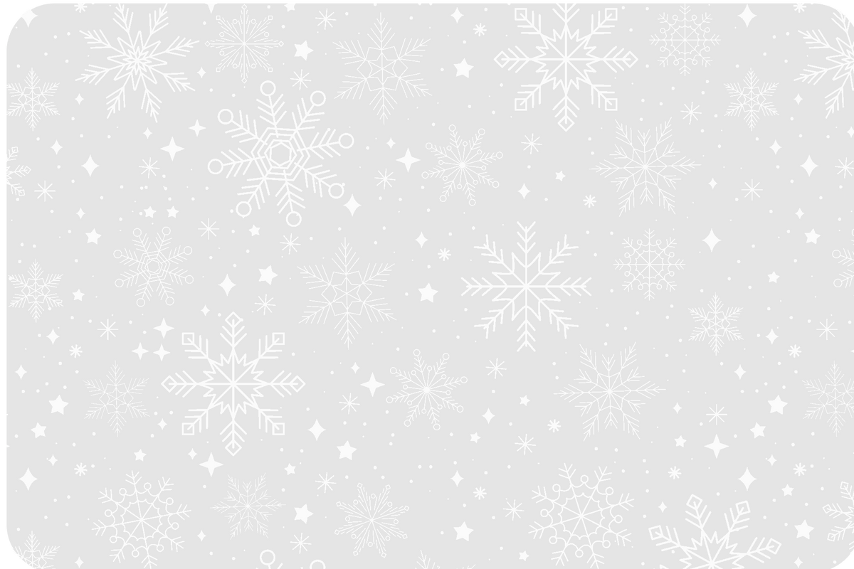Tischset Weihnachten aus Kunststoff in Hellgrau mit weißem Schneeflocken- und Sternenmuster, rechteckig