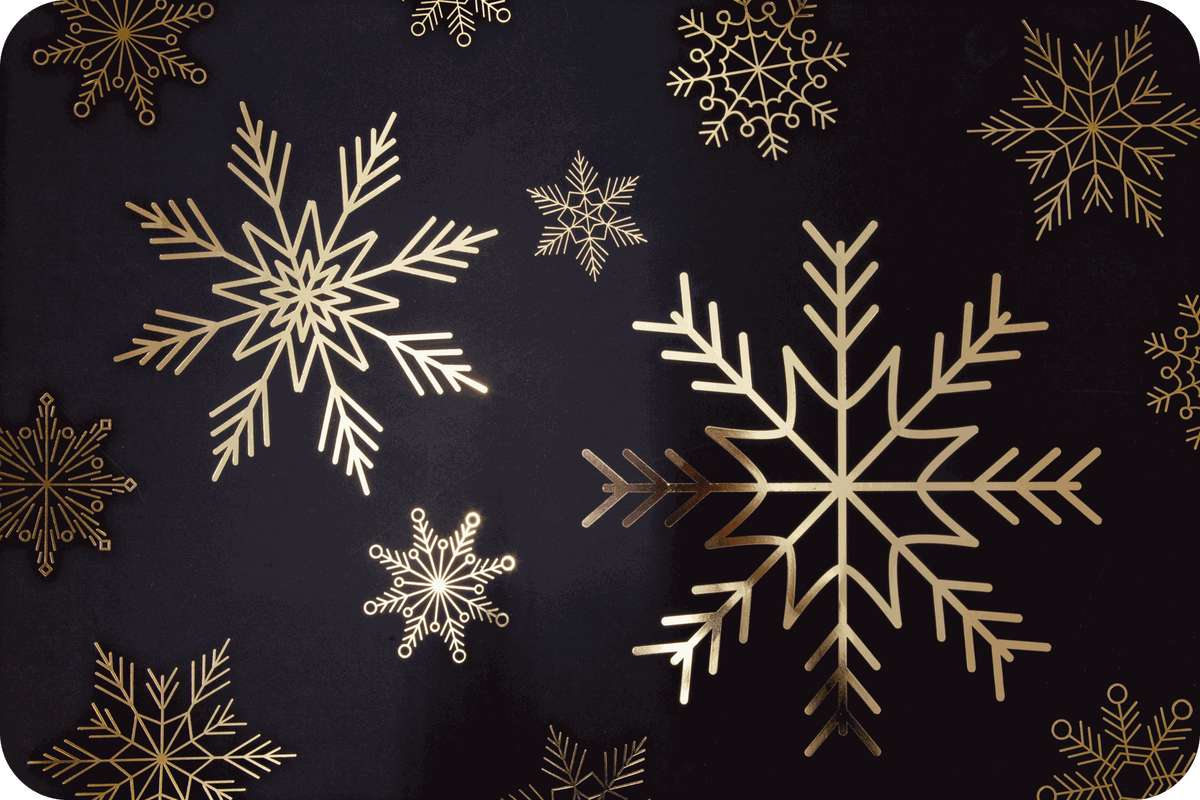 Tischset Weihnachten aus Kunststoff in Schwarz mit goldfarbenem Schneeflocken-Muster, rechteckig gestalteten Kanten