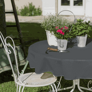 Gartentischdecke Anthrazit aus pflegeleichtem Kunststoff mit strukturierter Oberfläche, rund zugeschnitten und abwaschbar