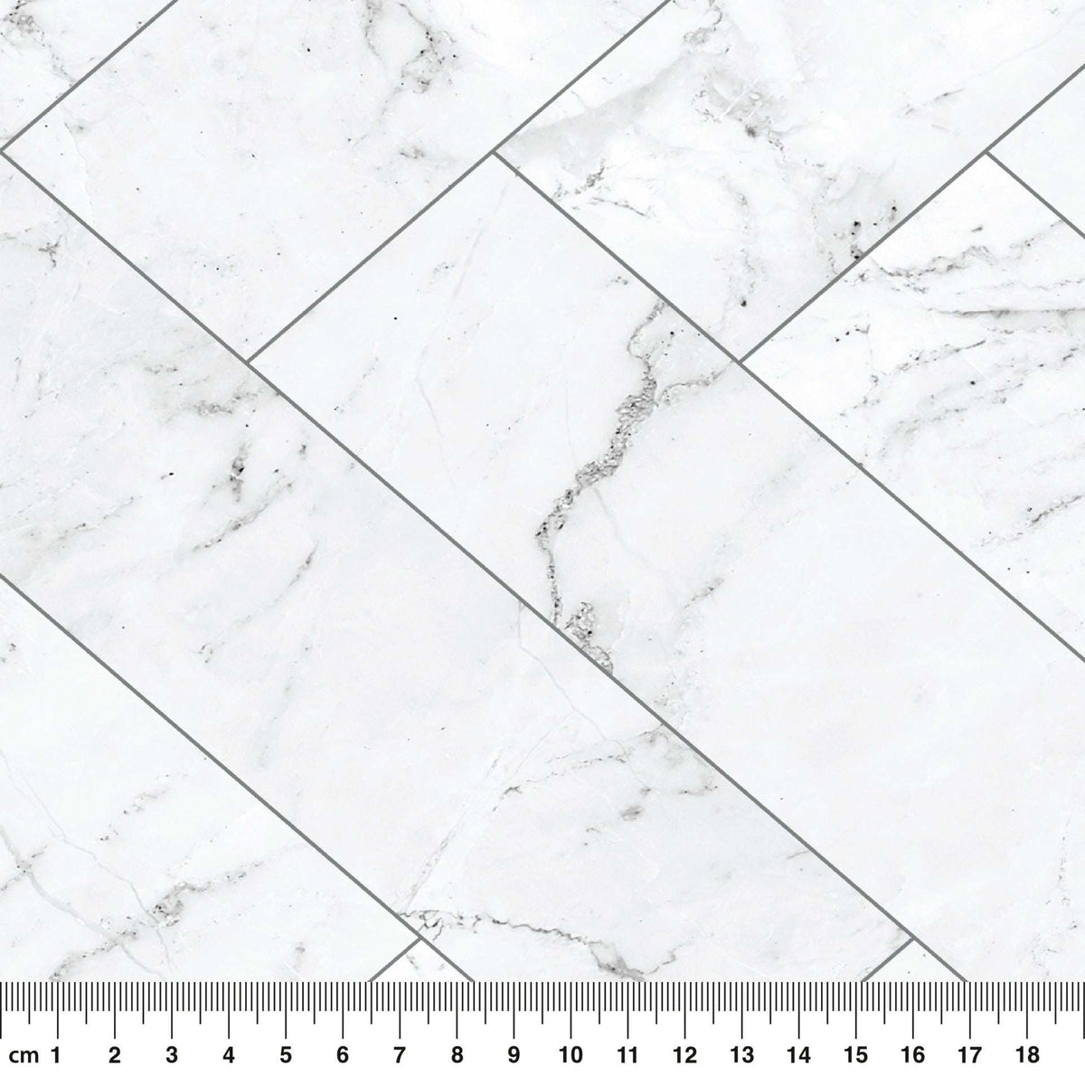 Klebefolie Standard in weißer Marmoroptik mit grauen Adern und geometrischem Fliesenmuster, glatt glänzend